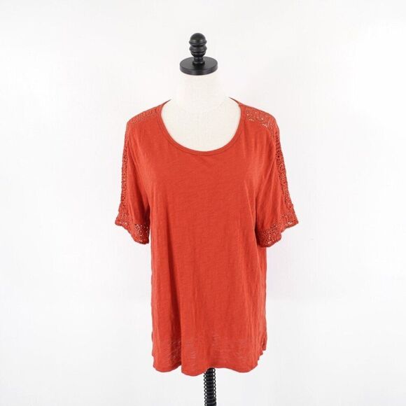 Ann Taylor Loft Red Top / Blouse‎ XL Vintage Soft Scoop Neck Embroidered Lace - Picture 1 of 8